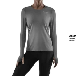 Damska koszulka sportowa z długim rękawem CEP szara