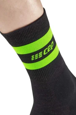 Damskie skarpety kompresyjne trekkingowe z wełną merino hiking 80's CEP krótkie czarno-zielone