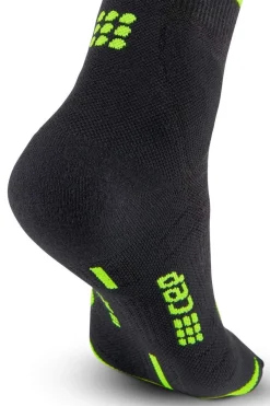 Damskie skarpety kompresyjne trekkingowe z wełną merino hiking 80's CEP krótkie czarno-zielone