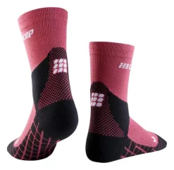 Damskie skarpety kompresyjne trekkingowe CEP z wełną Hiking Light Merino krótkie różowe