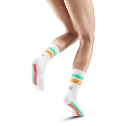 Damskie skarpety kompresyjne sportowe CEP Miami Vibes 80's krótkie białe z pomarańczowo-miętowymi paskami - limitowana edycja