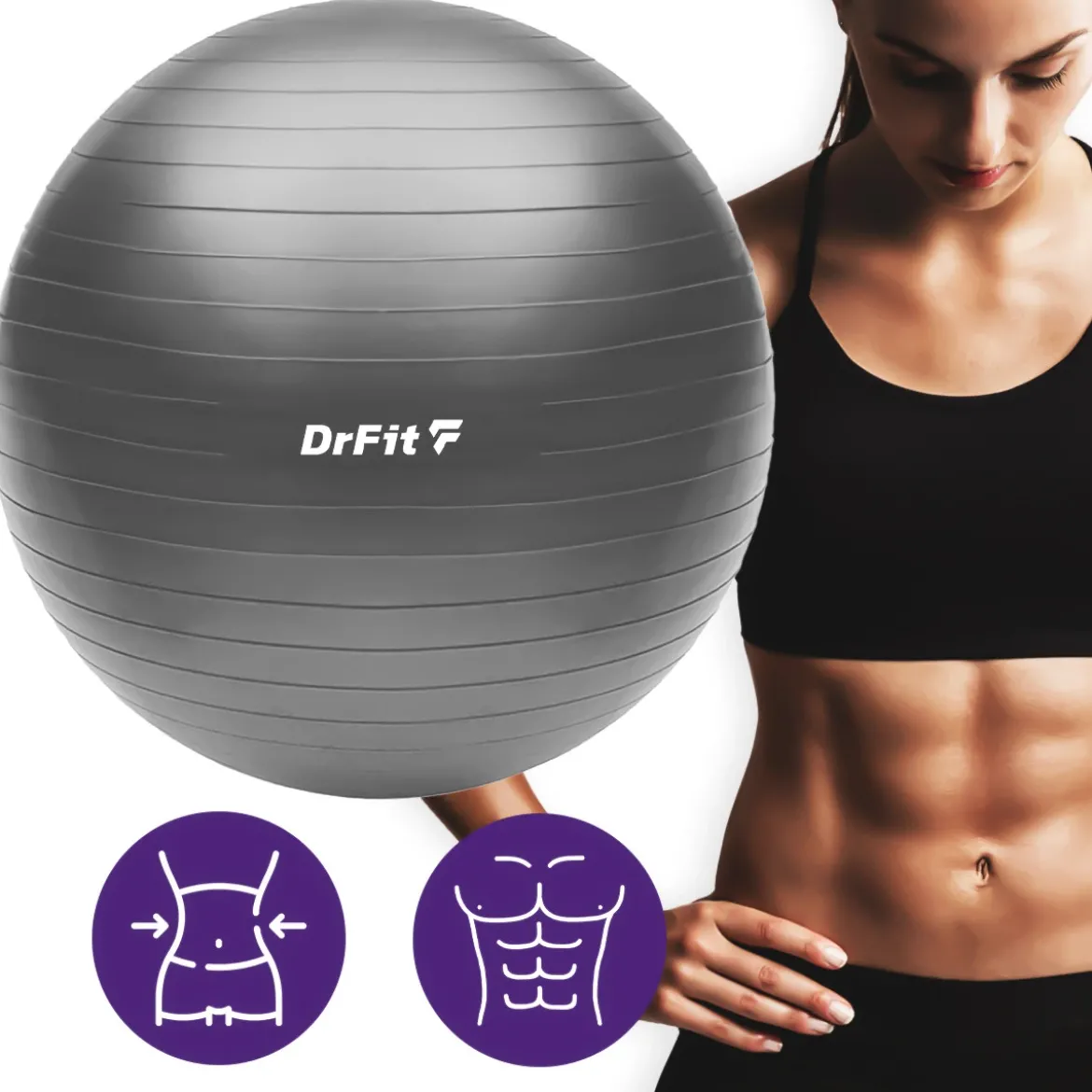 DrFit piłka do ćwiczeń fitness i rehabilitacji z pompką ø 75 szara