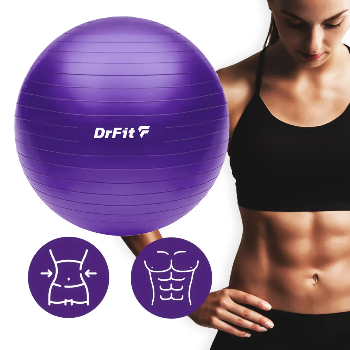 DrFit piłka do ćwiczeń fitness i rehabilitacji z pompką ø 55 fioletowa