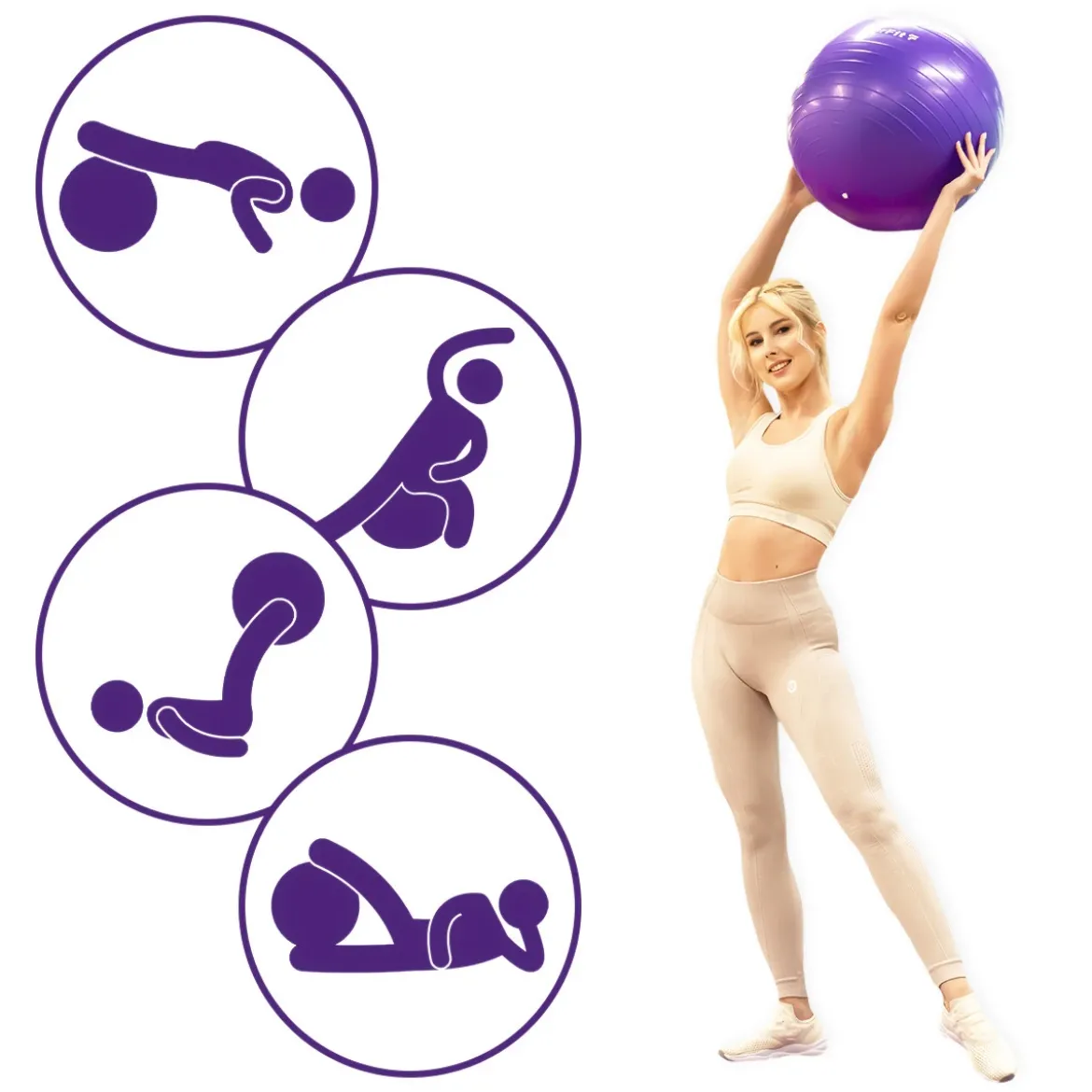 DrFit piłka do ćwiczeń fitness i rehabilitacji z pompką ø 55 fioletowa