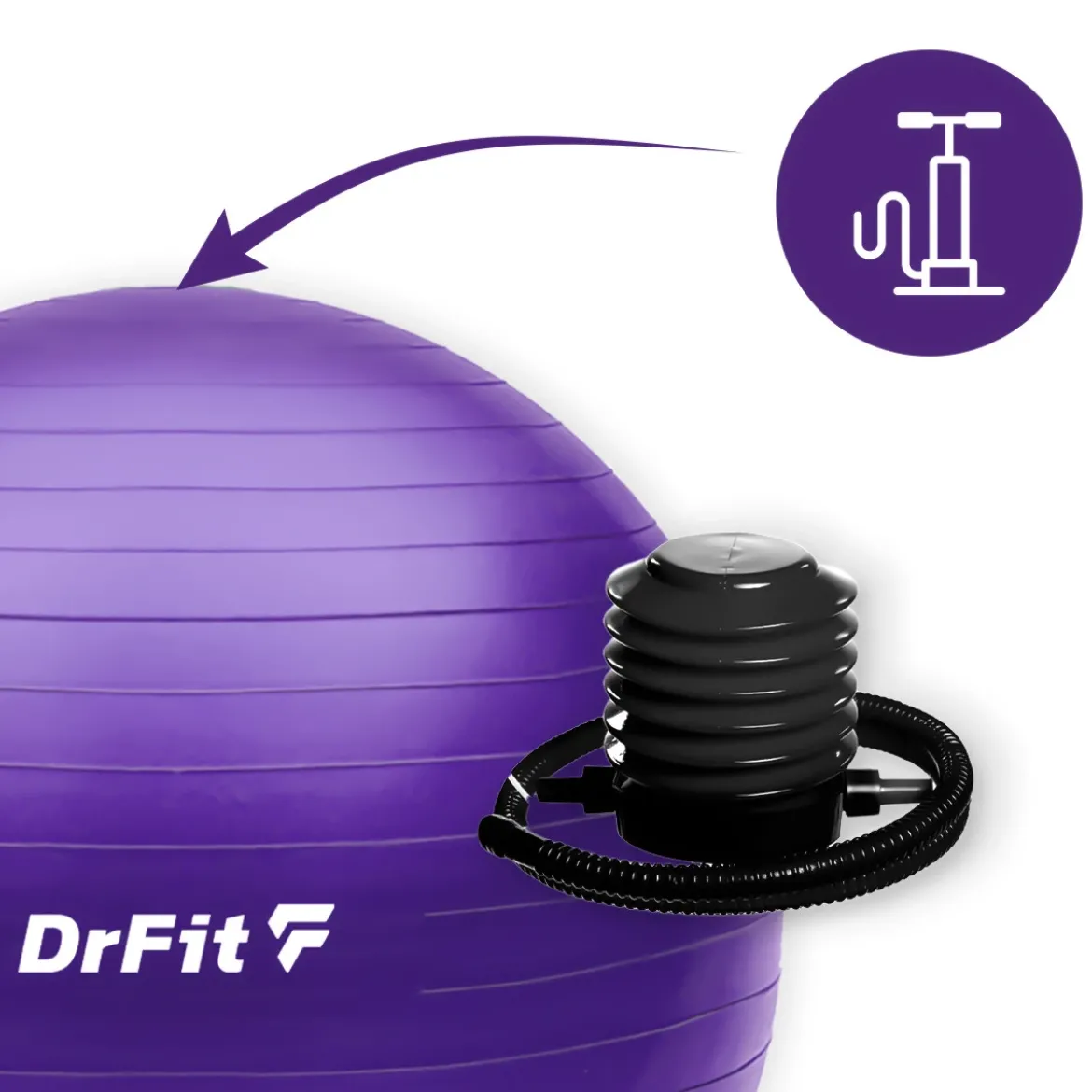 DrFit piłka do ćwiczeń fitness i rehabilitacji z pompką ø 55 fioletowa