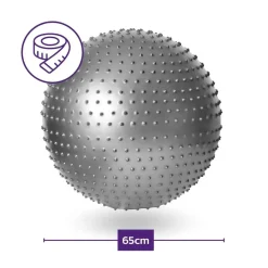 DrFit Piłka rehabilitacyjna gym ball z wypustkami do ćwiczeń fitness z pompką ø 65 srebrna