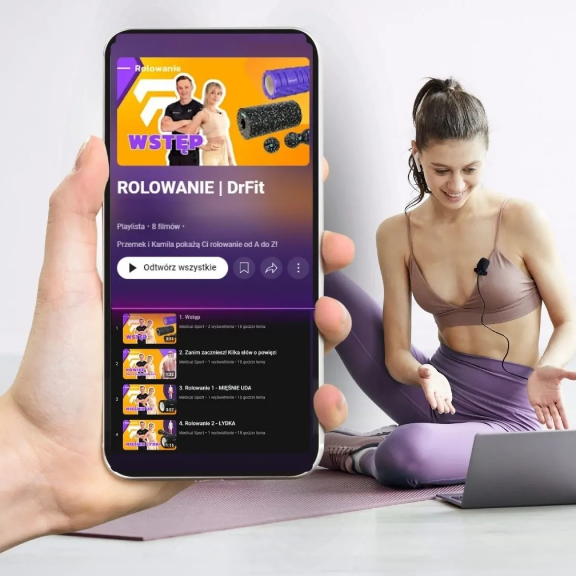 DrFit Roller do masażu i rehabilitacji piankowy zestaw 4 elementybiałe kropki