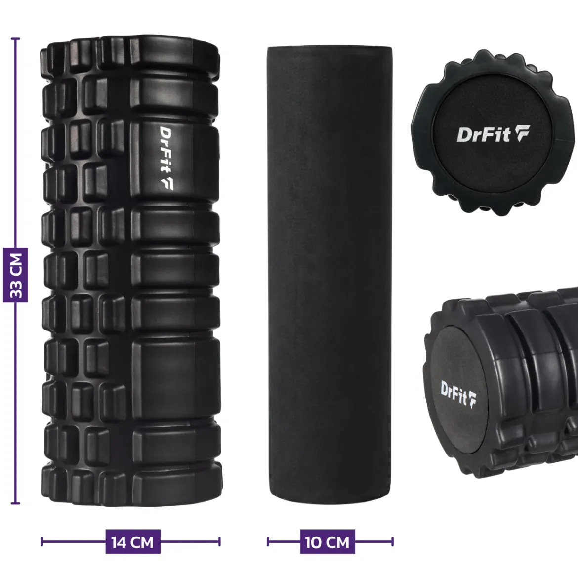 DrFit Roller do rehabilitacji z wypustkami z piankową wkładką czarny ø14x33 cm