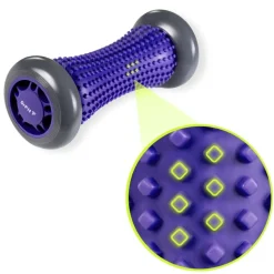 DrFit Roller rehabilitacyjny do stóp z wypustkami sensorycznymi fioletowy 17cm (szare koła)