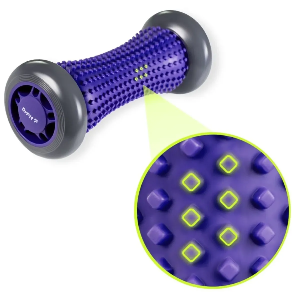 DrFit Roller rehabilitacyjny do stóp z wypustkami sensorycznymi fioletowy 17cm (szare koła)