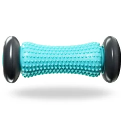 DrFit Roller rehabilitacyjny do stóp z wypustkami sensorycznymi turkusowy 17cm (szare koła)