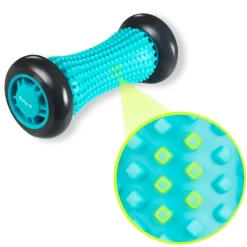 DrFit Roller rehabilitacyjny do stóp z wypustkami sensorycznymi turkusowy 17cm (szare koła)