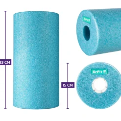 DrFit Travel roller do masażu i rehabilitacji gładki błękitny ø 15 x 30 cm