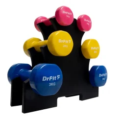 Dr Fit Zestaw 6 hantli 12 kg (2x1 kg różowy, 2x2 kg żółty, 2x3 kg niebieski) + stojak