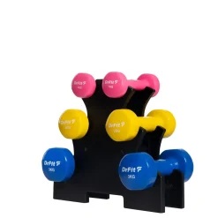 Dr Fit Zestaw 6 hantli 12 kg (2x1 kg różowy, 2x2 kg żółty, 2x3 kg niebieski) + stojak
