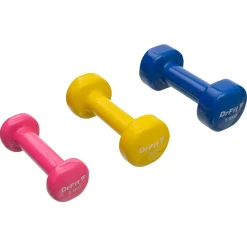 DrFit Zestaw 6 hantli 6 kg (2x0,5 kg różowy, 2x1 kg żółty, 2x1,5 kg niebieski) + stojak