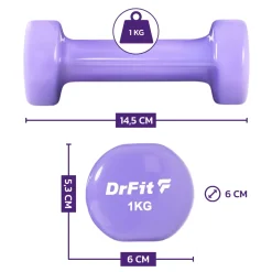 DrFit Zestaw 6 hantli (2x0,5 kg jasny różowy, 2x1 kg jasny fioletowy, 2x1,5 kg fioletowy) + stojak