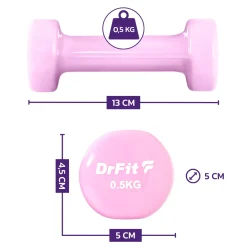 DrFit Zestaw 6 hantli (2x0,5 kg jasny różowy, 2x1 kg jasny fioletowy, 2x1,5 kg fioletowy) + stojak