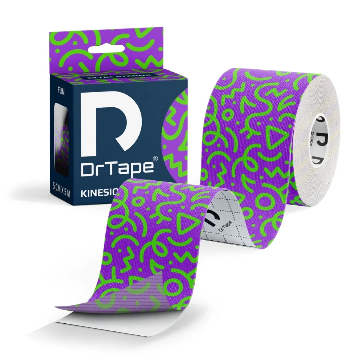 DrTape mocna wodoodporna taśma do tejpingu 5 cm x 5 m doodles fioletowo - zielony
