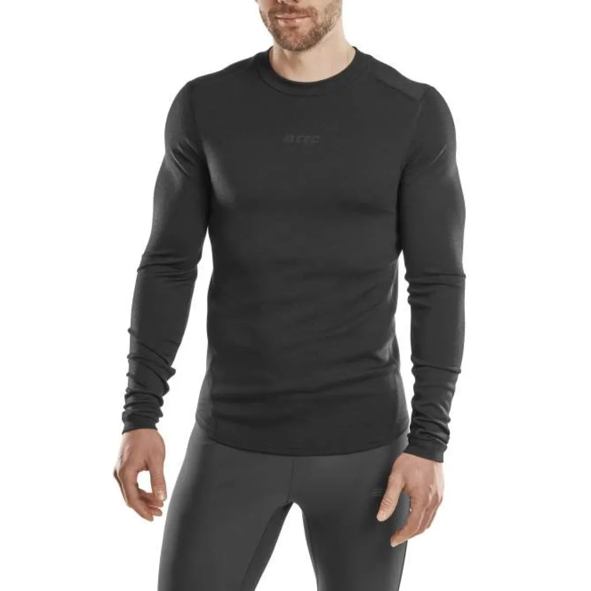 Męska koszulka sportowa z długim rękawem wełna merino CEP Cold Weather Merino czarna