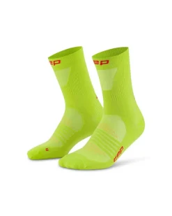 Męskie skarpety sportowe kompresyjne do połowy łydki PRO Run Ultralight CEP limonkowe