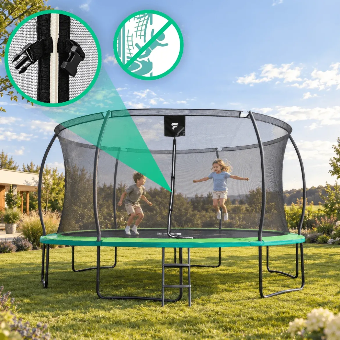 Trampolina ogrodowa dla dzieci 14 FT / 427 cm Kangaroo PRO DrFit z siatką i drabinką