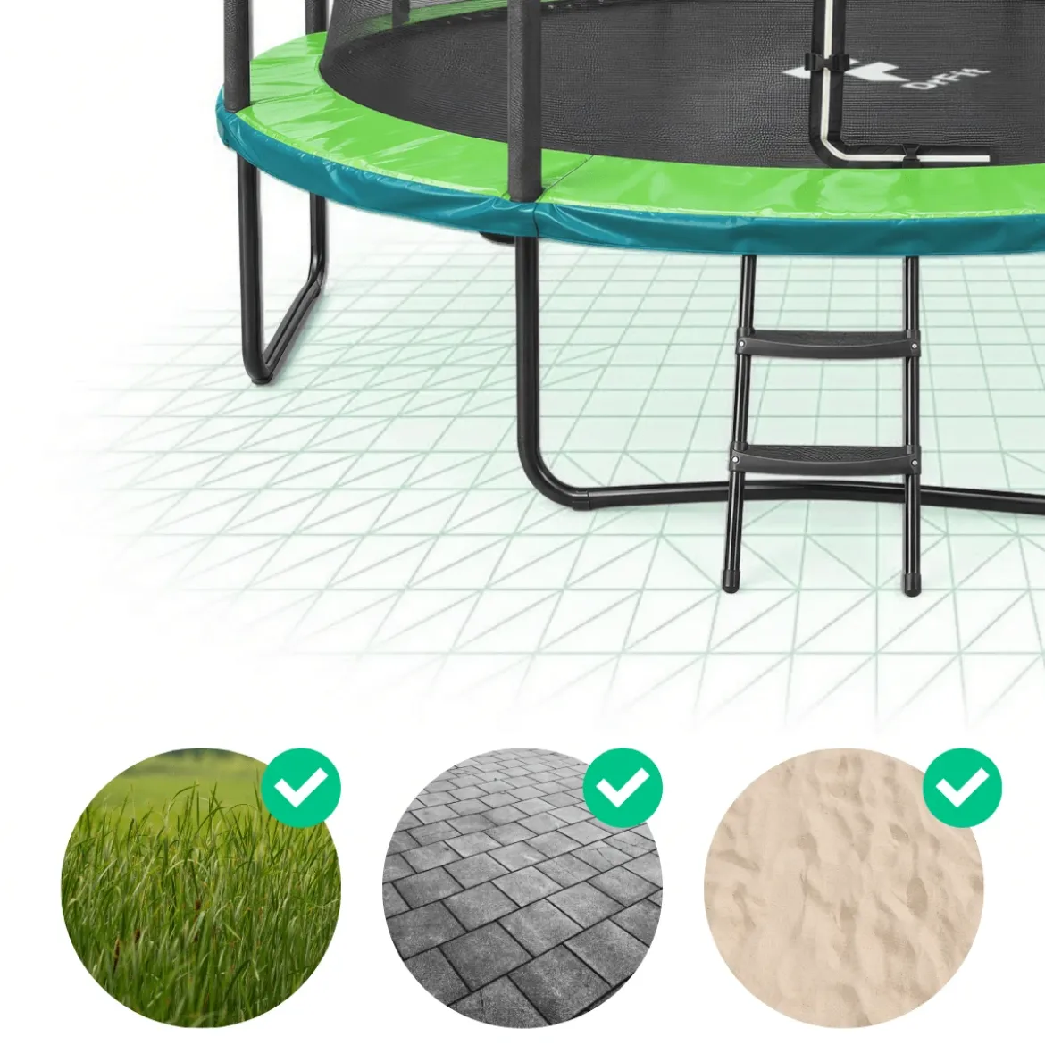 Trampolina ogrodowa dla dzieci 12 FT / 366 cm Tiger PRO DrFit z siatką i drabinką