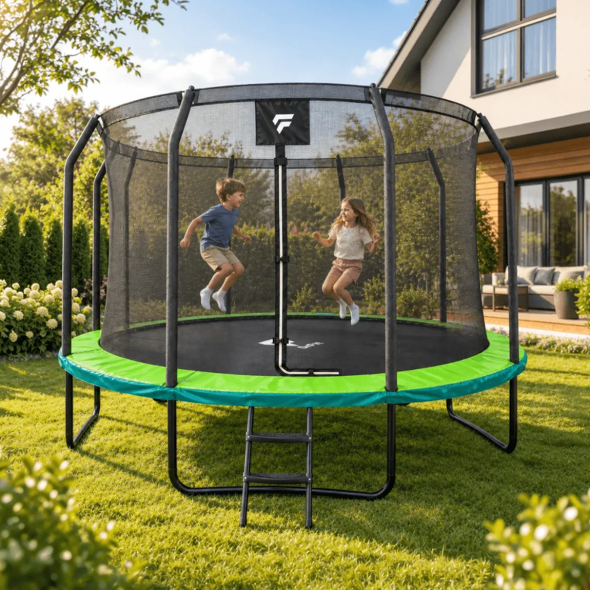 Trampolina ogrodowa dla dzieci 12 FT / 366 cm Tiger PRO DrFit z siatką i drabinką